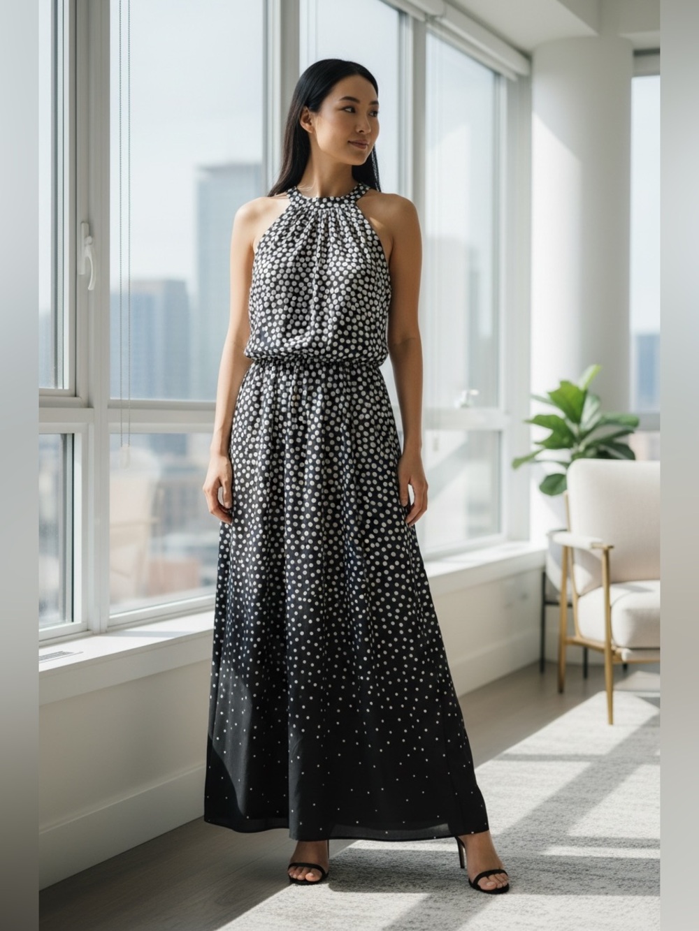 Adrianna Papell Polka Dot Maxi Dress